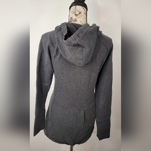 The North Face Fleece Jacket XS Hooded Longline Thumbholes Gray Hoodie - Picture 3 of 11